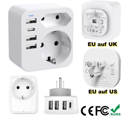 UK/US Reiseadapter England Stecker Typ G Stromadapter für Irland Dubai USB/TYP-C - Bild 19 von 32
