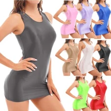 Women Oil Glossy Mini Dress Sexy Bodycon Tight Pencil Dress Shiny Party Clunwear