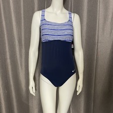 Nike 6:1 Heather Chlorine Resistant Stripe Crossback One Piece Swimsuit SZ L