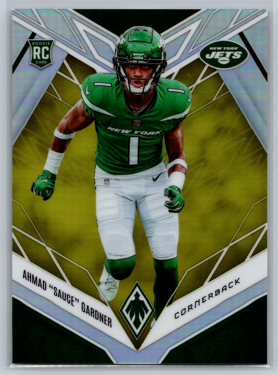 Ahmad Sauce Gardner 2022 Panini Phoenix Yellow Rookie Card /75 #128 NY Jets