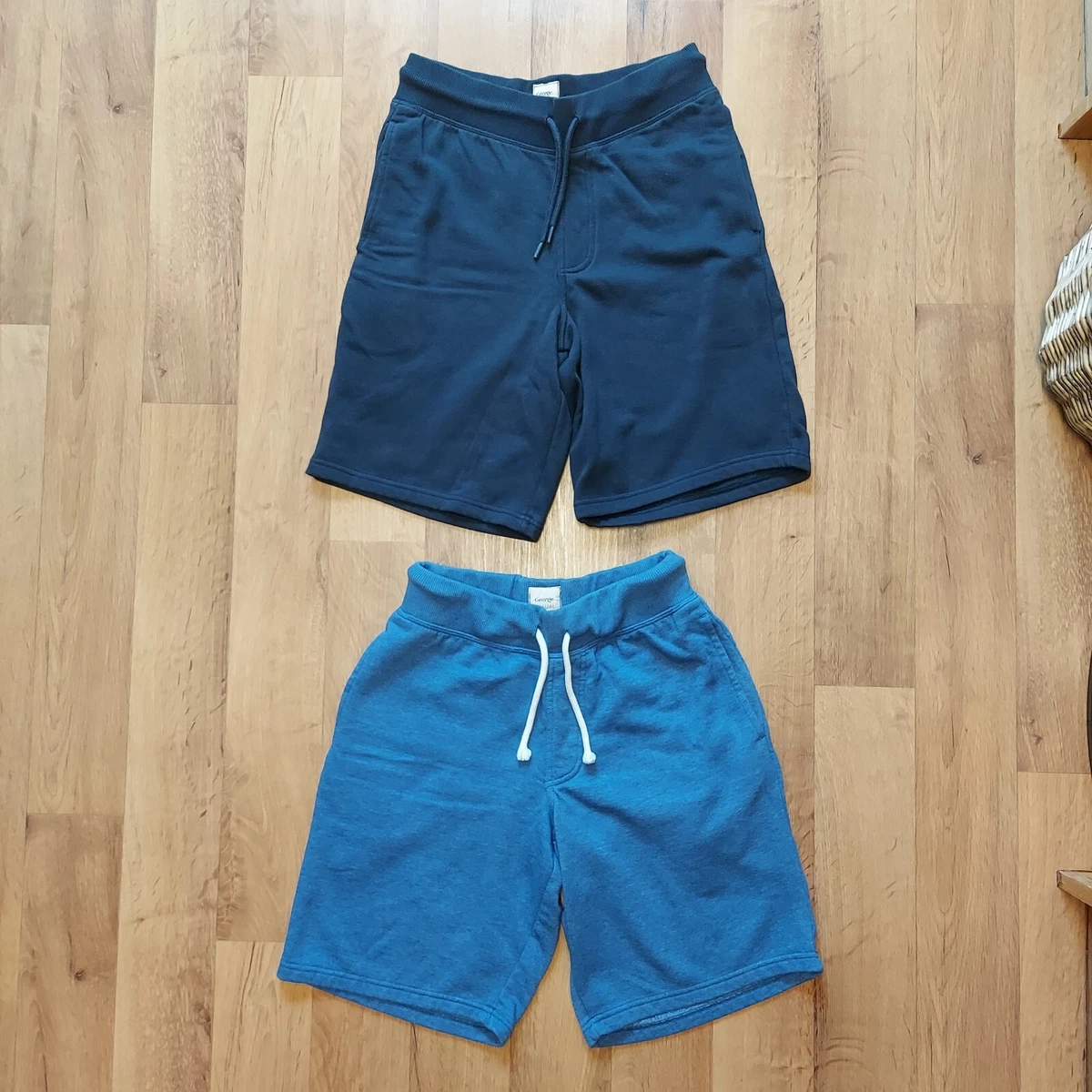 NEW.MENS.GEORGE.2 PAIRS OF BLUE JERSEY JOGGER LOUNGEWEAR SHORTS. SIZE SMALL