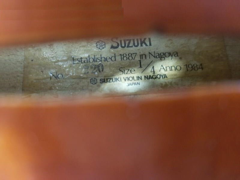 Suzuki スズキ バイオリン No220 1/4 Anno 1984年製 鈴木楽器製作所 Suzuki No.220 4/4 Violin スズキ バイオリン