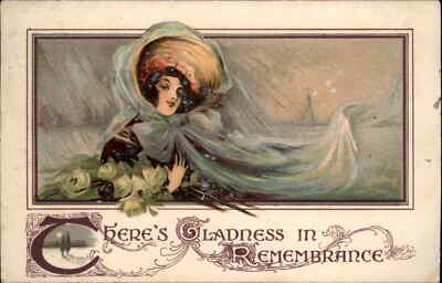 Metamorphic Fantasy Beautiful Woman in Waves c1910 Vintage Postcard