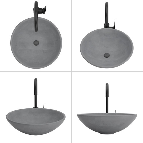 Round Bathroom Vessel Sinks, Concrete, Grey Sink Bowl, 16" Bathroom Sink Bowl - Picture 5 of 8