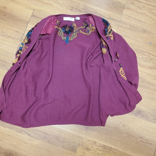Vintage 80er Maggie Lawrence Strick Cardigan Pullover Knopfleiste Damen 2x 22/24 burgund - Bild 3 von 22
