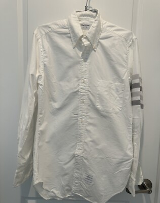 Thom Browne White Oxford LS Shirt White With Grey 4 Bar Size Thom Browne White Oxford LS Shirt White With Grey 4 Bar Size