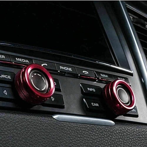 2x Red Alloy Volume Radio Switch Knob Covers For Porsche 911 Cayenne Macan 718 - Picture 5 of 10