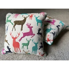 Vintage Pier one Embroidered bedead Deer Pillow Throw Pillow Whimsical Decor