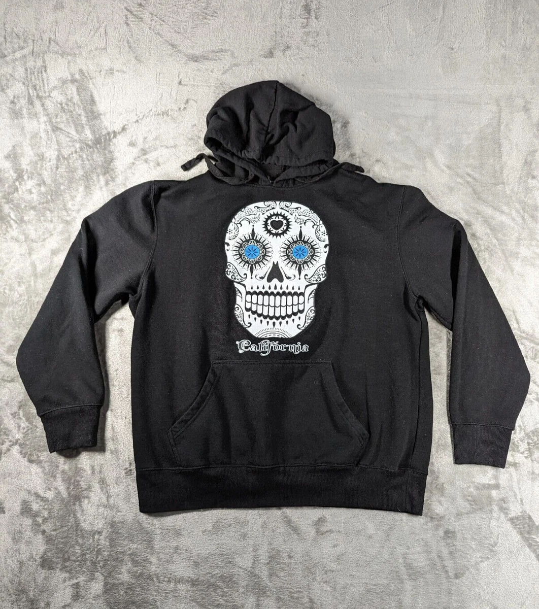 Blue Bay Hoodie Mens Large Black Sweatshirt Sugar Skulls Dia De Los Muertos Cali