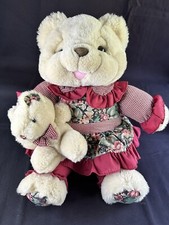 Vintage 15" Teddy Bear Plush w/ Her own Teddy Floral Ruffled Dress