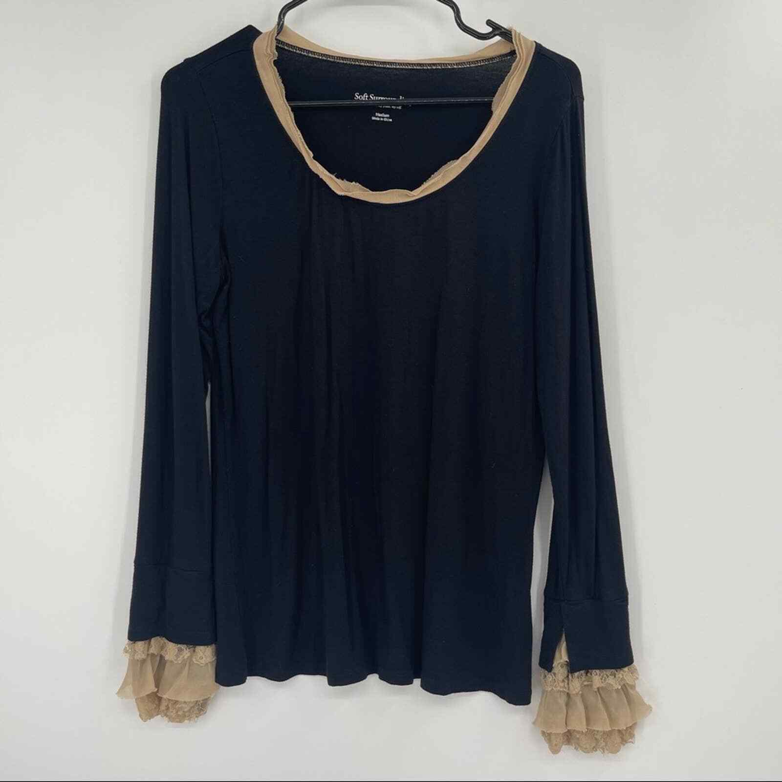 Soft Surroundings Lace Trimmed Sleeve Top - image 1