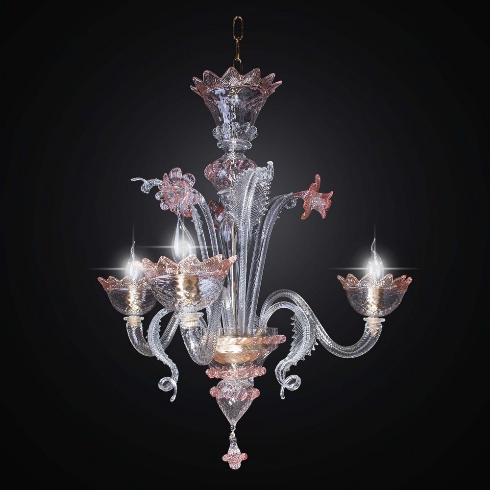 Original Murano Chandelier With 3 Lights Transparent And