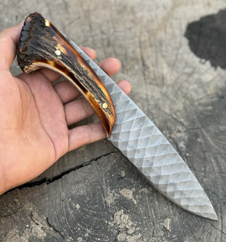 CUBIERTOS AB CIERVOS CAZA HECHO A MANO ACERO D2 CUCHILLO DE CAZA MANGO POR CIERVO CORONA Foto 4 de 4