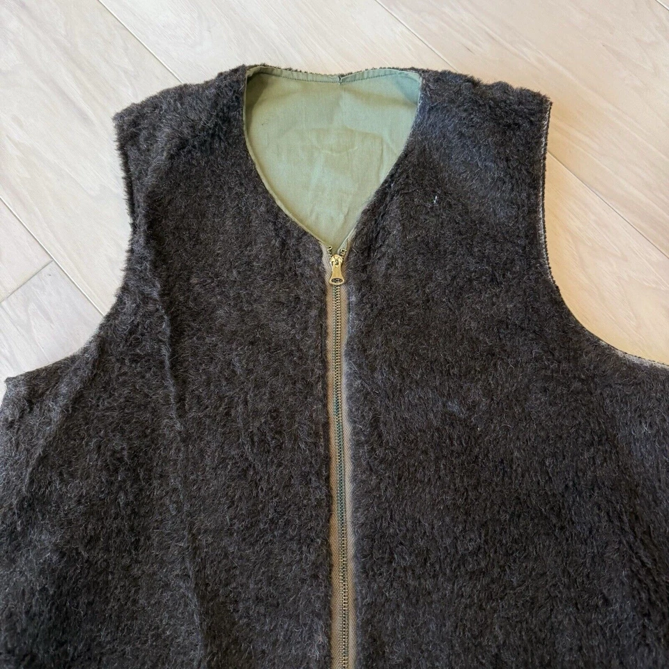 Vintage WW2 Vest Small Brown Green 50s Alpaca HBT Made in USA Conmar Zipper - Image 3 of 4