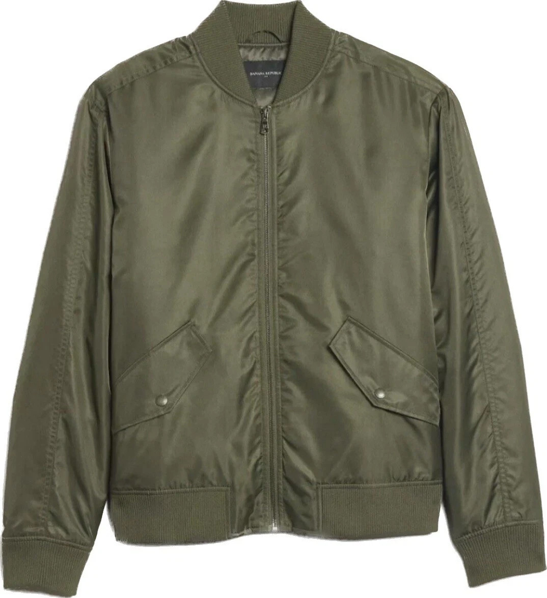 Banana Republic Men’s Bomber Jacket Olive Green Knit Collar Long Sleeve Size LG