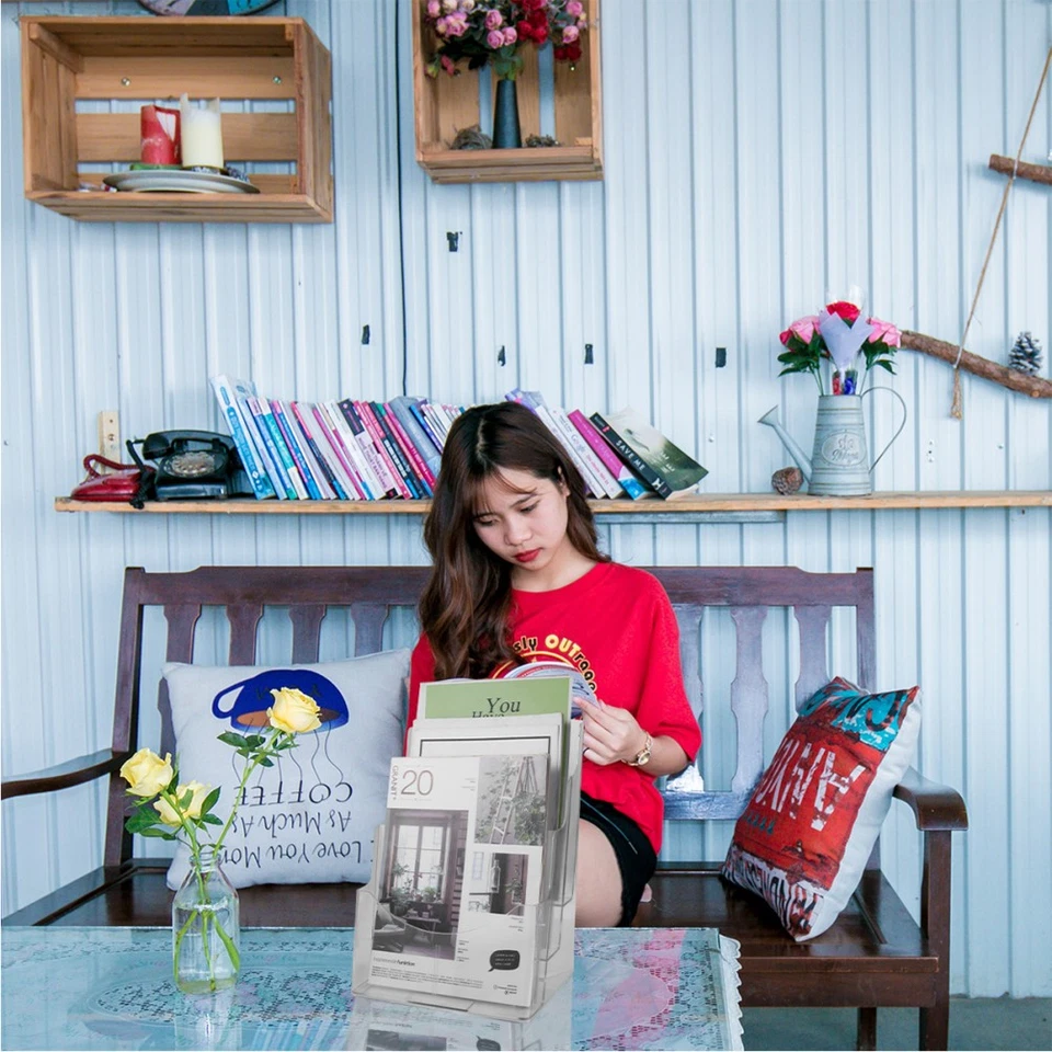 Soporte de exhibición de archivos A4 de 1 pieza soporte de libros de escritorio acrílico transparente estante de libros - Imagen 3 de 4