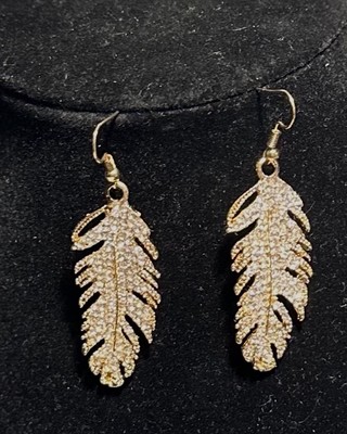 FEATHER AUSTRIAN RHINESTONE CRYSTAL DANGLE EARRINGS BRIDAL