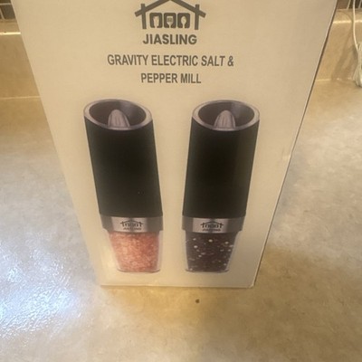 JIASLING Gravity Electric Salt & Pepper Mill Set, Stainless Steel, Black/Silver