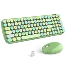 Wireless Keyboard Mouse Combo Ergonomic Full Size Typewriter Win PC Green