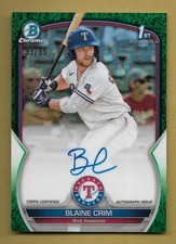 BLAINE CRIM 2023 TOPPS BOWMAN CHROME 1ST GREEN SP RC AUTOGRAPH AUTO CARD #'D /99