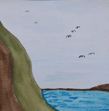 GAT ORIGINAL Watercolor PAINTING WHIMSICAL Animal 5x7 Birds Landscape ART