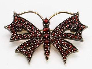 Antike Granatbrosche Brosche Gold böhmische Granate Schmetterling; K118