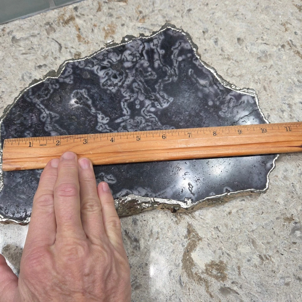 Vintage Anthropologie Agate Geode Slice Serving Tray Gold Edge India - Image 2 of 4