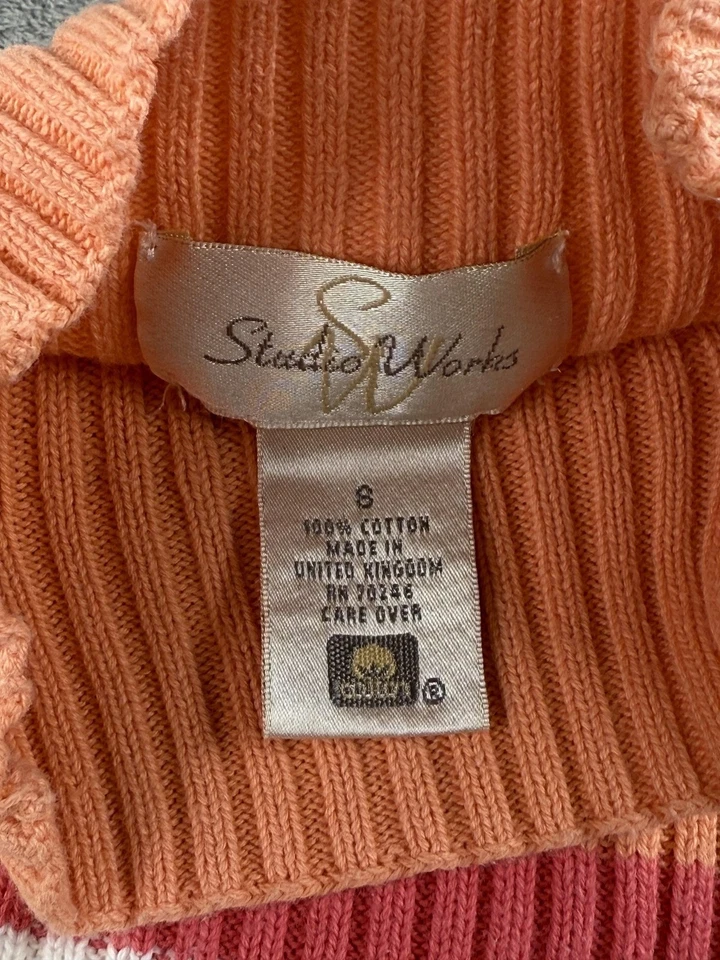 Suéter Vintage Studio Works Mujer Pequeño Naranja Rayas Tejido Top Arco Iris Algodón Foto 3 de 4