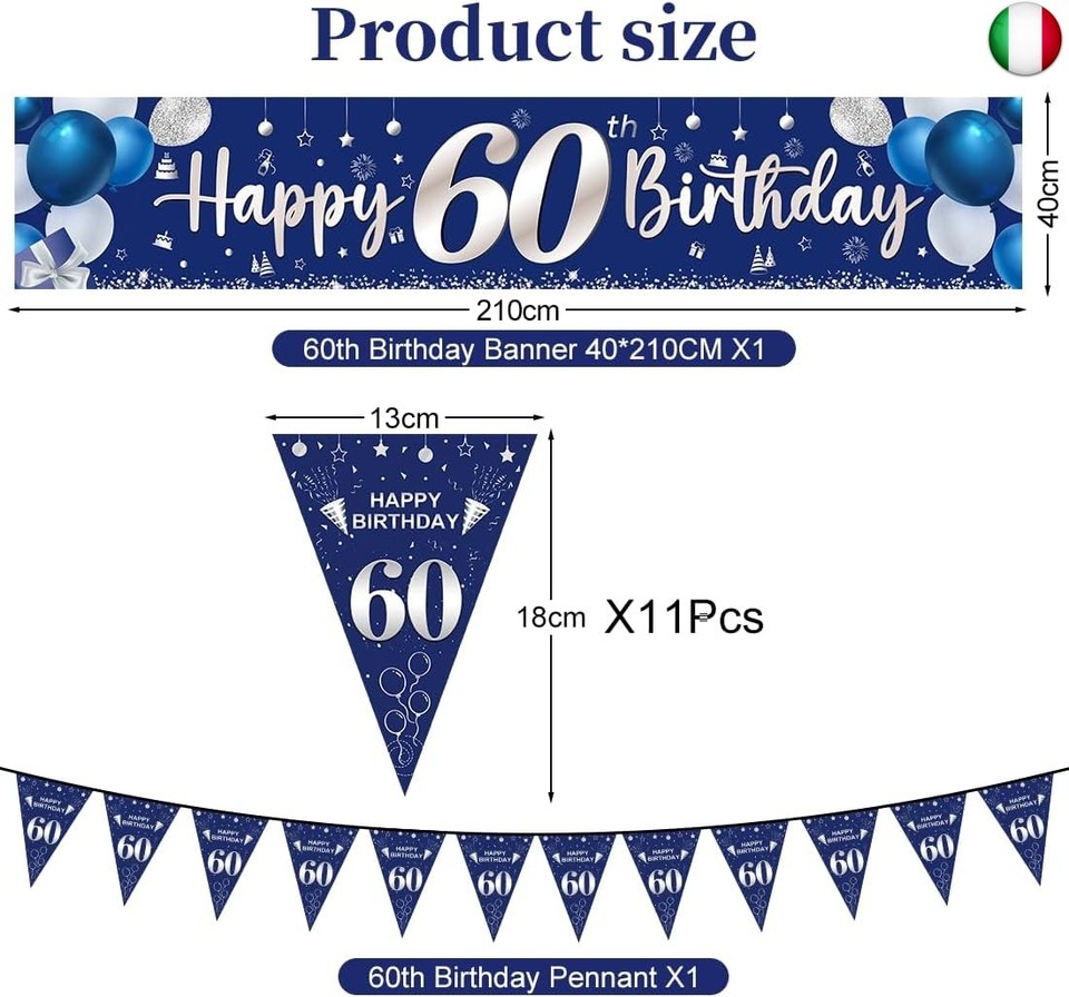 Decorazioni Compleanno 50 Anni Argento E Blu - Striscione, Palloncini, Bandiere