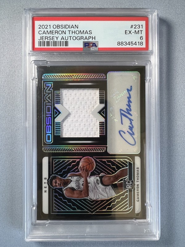 Cameron Thomas (RC, AU, MEM) /99 - 2021 Panini Obsidian - Nets (PSA 6)