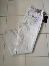 True Religion Men's Geno Relaxed Slim Jeans Sz 36X32 Optic White Flap Pocket NWT
