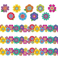 67 PCS Spring Flower Bulletin Board Decoration Set, Borders, Cutouts, Wall