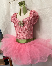 NWOT BALLET COSTUME Rose Taffeta Puff Sleeve Sash attached tutu Wolff Fording