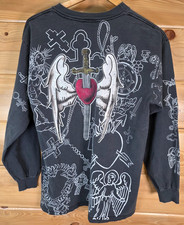 VTG Cher Chrome Hearts Inspired Long Sleeve Shirt Men Large 90s Fade Distress