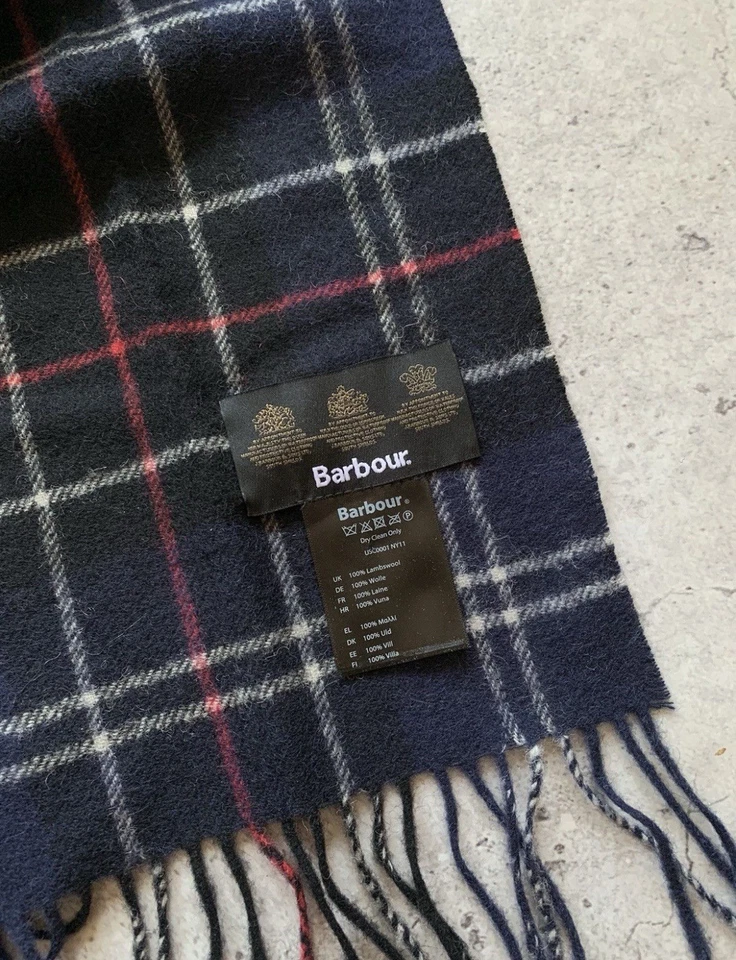 Bufanda Barbour Tartán Lana de Cordero AZUL MARINO ROJO Dinero Antiguo Preppy Clásica USC0001-NY11 Foto 3 de 4