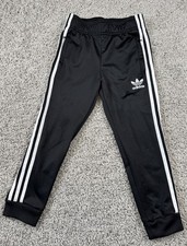 Adidas Youth Joggers Three Stripe Black White Trefoil Pull On Pants 7-8 Y