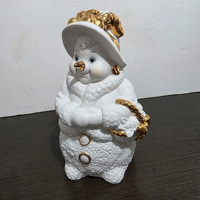 Grandeur Noel Collectors Edition 2000 Christmas Porcelain Snowman Mom White Gold