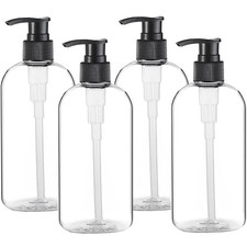 Empty Plastic Pump Bottles Dispenser 4 Pack 16oz/500ml 16.9 Oz, 4 Pack, Clear