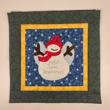 Handmade Quilt Square Snowman Country Folk Art Winter Applique Wall Hanging 14"