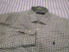 Polo Ralph Lauren XL Green Plaid 100 Cotton Stretch Dress Shirt