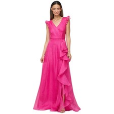 JS COLLECTIONS Julie Cascading-Ruffle Flutter-Sleeve Gown Berry Pink Organza -12
