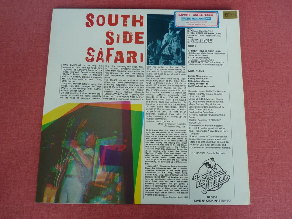 LUTHER ALLISON - South Side Safari - Rare LP Blues vinyle 33 Rumble Records - Photo 3/4