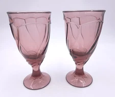 2 NORITAKE Sweet Swirl Amethyst Purple 7 1/2" Ice Tea Glasses VTG Retired RARE