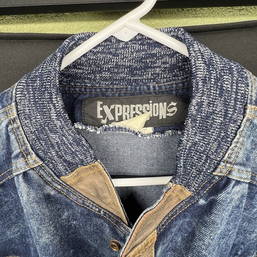 Vintage Denim Jacket With Leather Trim and Copper Buttons by Expressions Size M - Picture 7 of 16