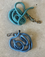 Lot of Two 2 Horse Lead Ropes - Blue 7' x 3/4" - Light Blue 10' x 3/4"