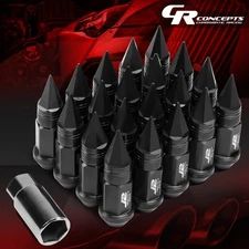 J2 M12X1.5 7075 ALUMINUM 25MM OD/80MM 20PCS SPIKY CAP LUG NUT SET+ADAPTER BLACK