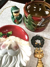 Lot of 4 Charming Assorted Christmas Decor Santa Dish Reindeer Elf Cat Ornament