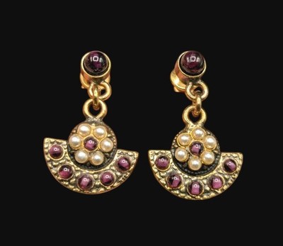 Alcozer & J Couture Italy Faux Pearl Garnet Glass Flower Dangle Pierced Earrings