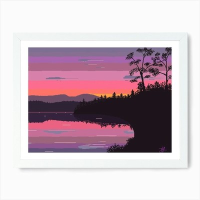 Sunset Over Lake 2 Art Print Framed Wall Art Poster Canvas Print Picture