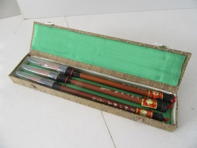 vintage Set 3 x chinesischer Kalligraphie Pinsel Tuschemalerei unbenutzt in Etui